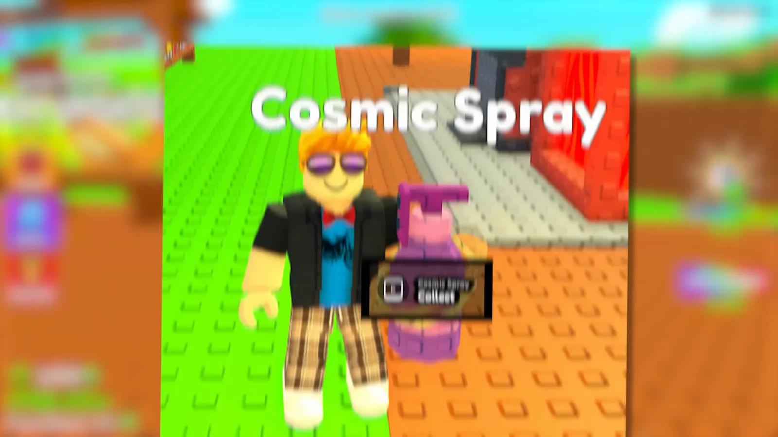A Cosmic Spray lying on the ground in Build A Ring Farm with its name label and an E Collect prompt beside the player