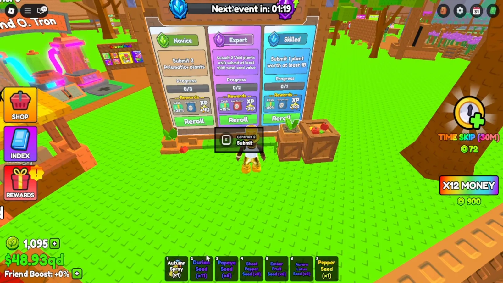 Build A Ring Farm contract board showing Novice Expert and Skilled tasks at once above a Contract Rank XP bar with Reroll buttons Build A Ring Farm contract board showing Novice Expert and Skilled tasks at once above a Contract Rank XP bar with Reroll buttons